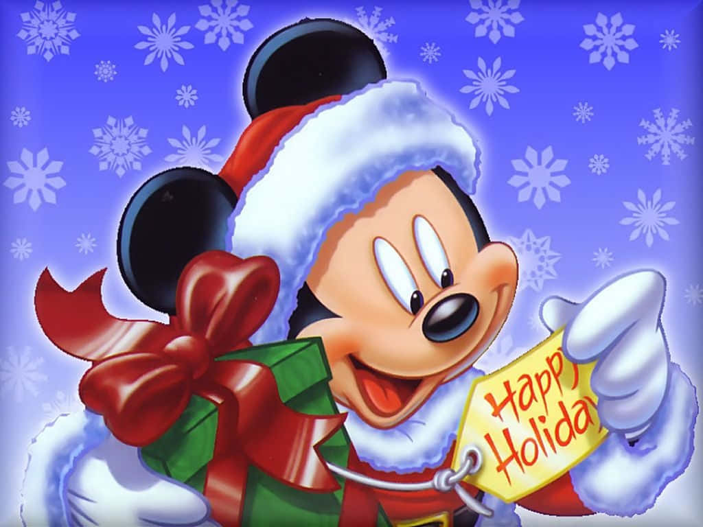 Papelde Parede De Natal Com O Mickey Mouse Em Desenho Animado. Papel de Parede
