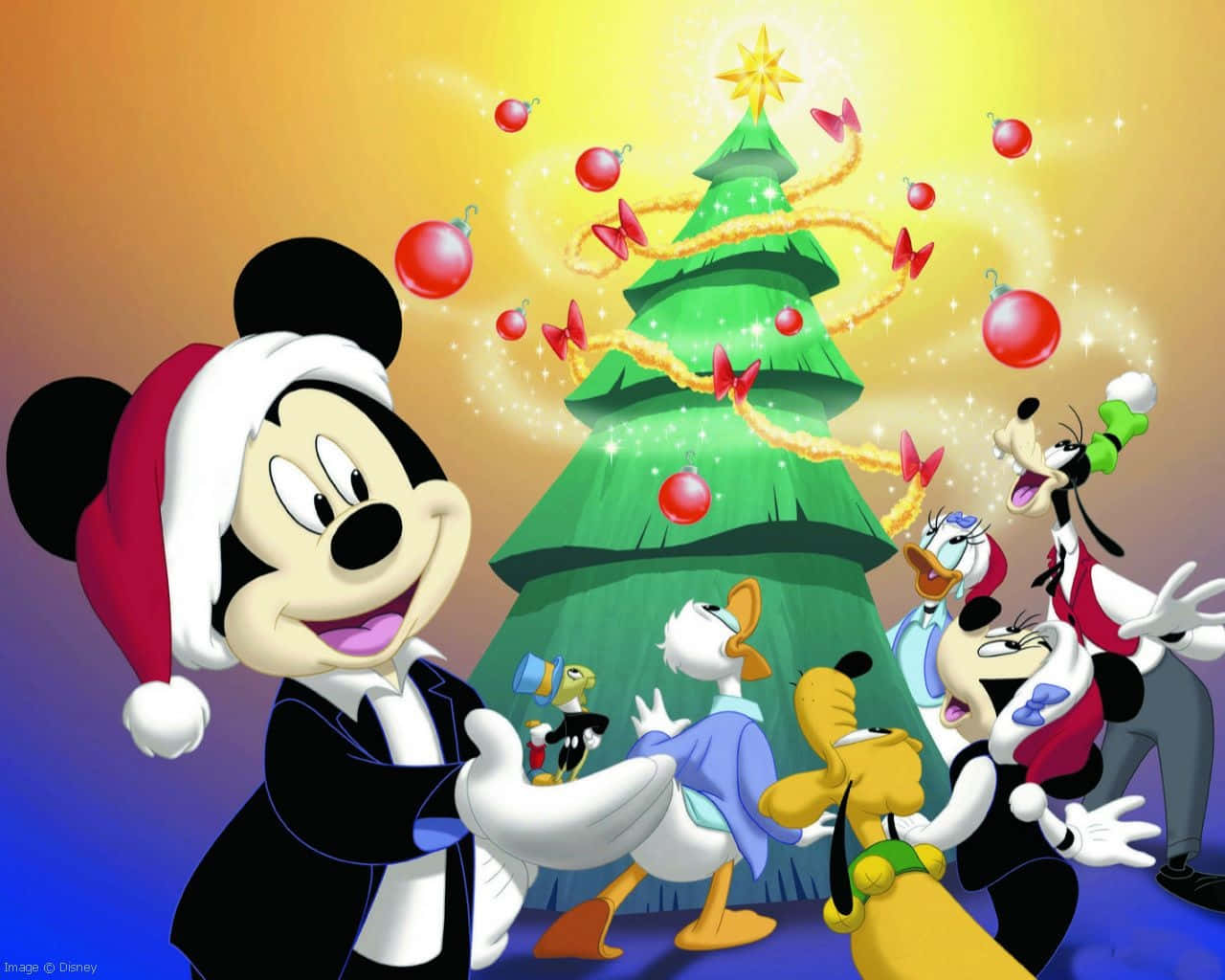 Christmas Cartoon Mickey Mouse And Friends Wallpaper