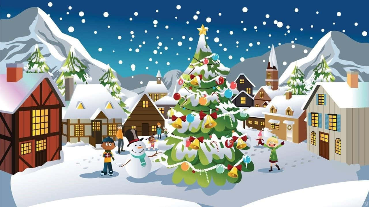 Christmas Cartoon Christmas Village Wallpaper