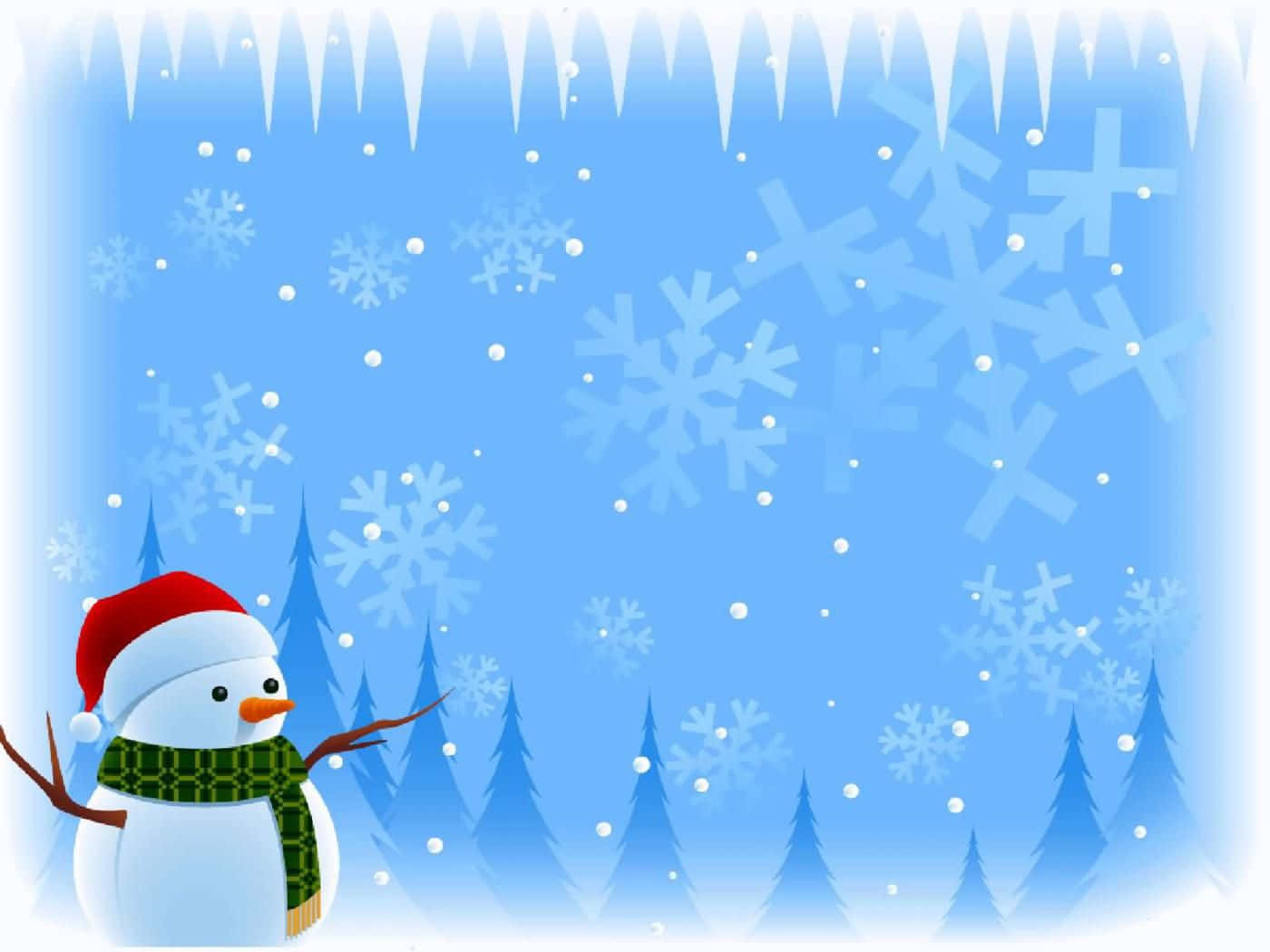 Christmas Cartoon Snowman With Snowflakes Wallpaper