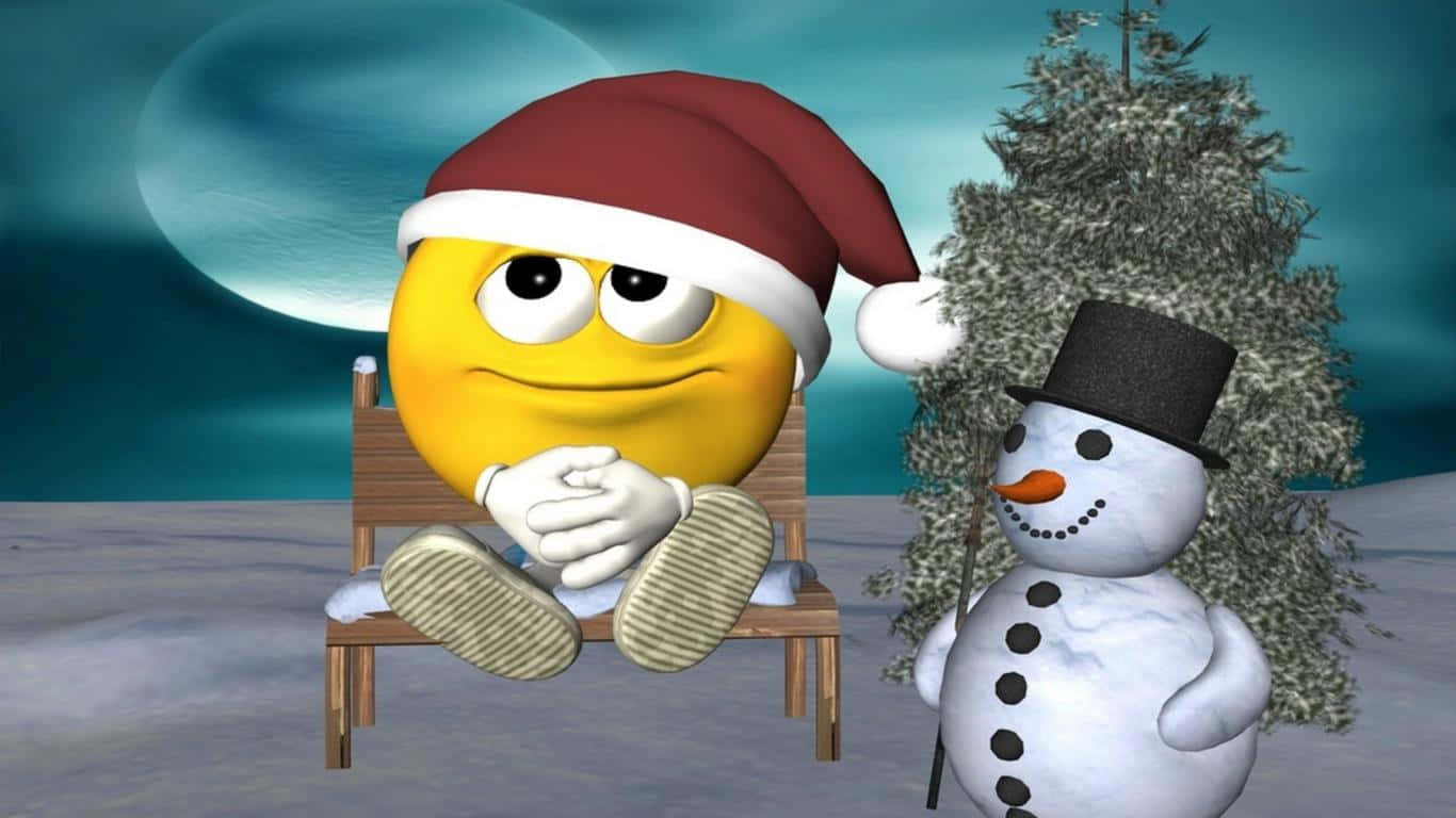 Christmas Cartoon M&M Chocolate And A Snowman Wallpaper