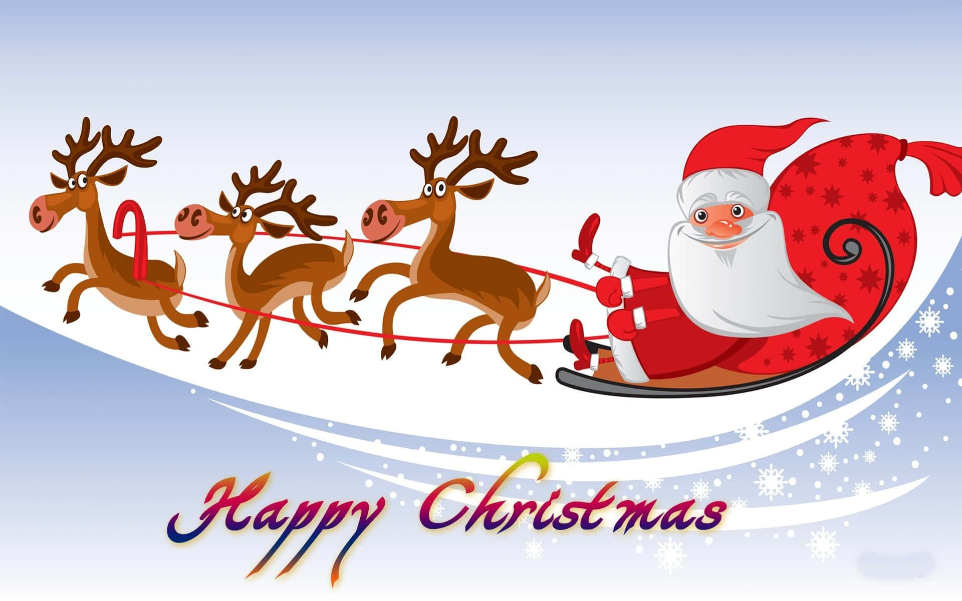 Christmas Cartoon Santa Claus And Reindeers Wallpaper