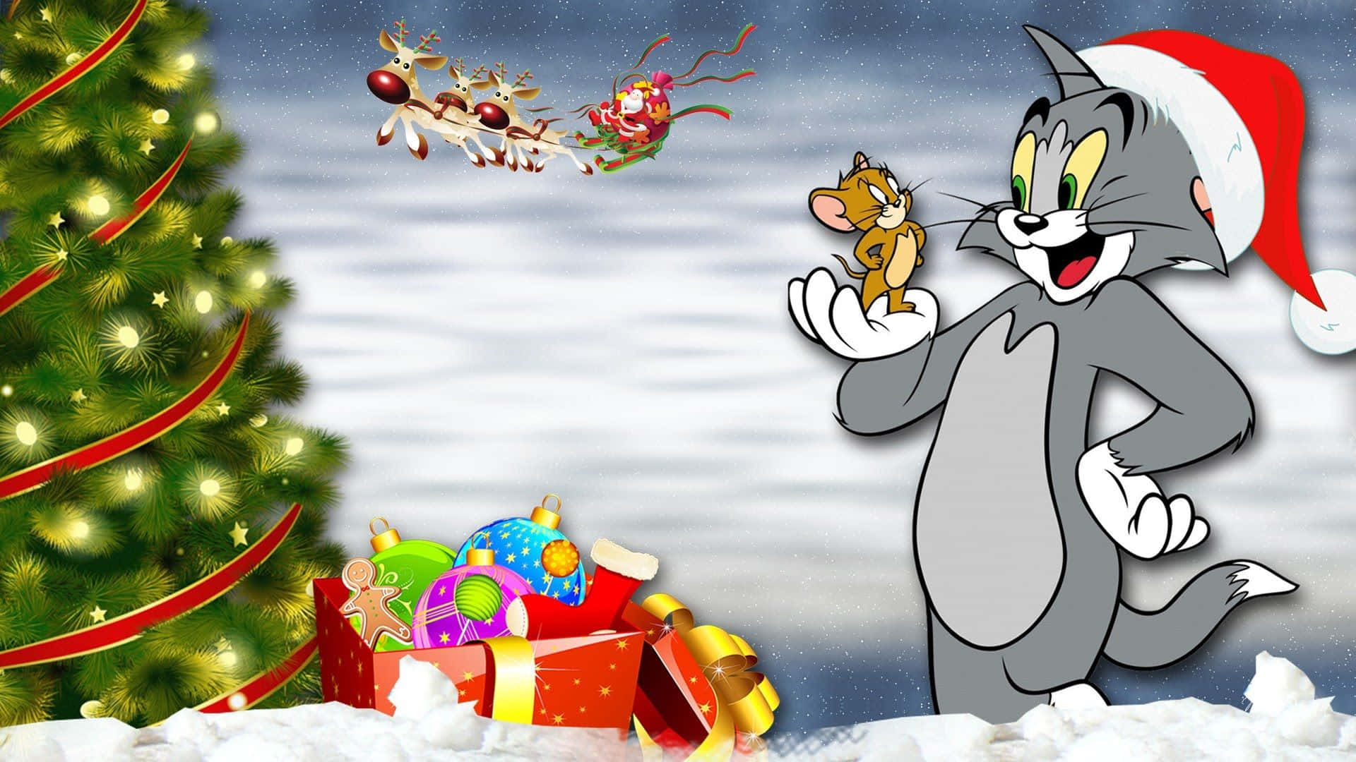 Cartoonde Natal Do Tom E Jerry. Papel de Parede