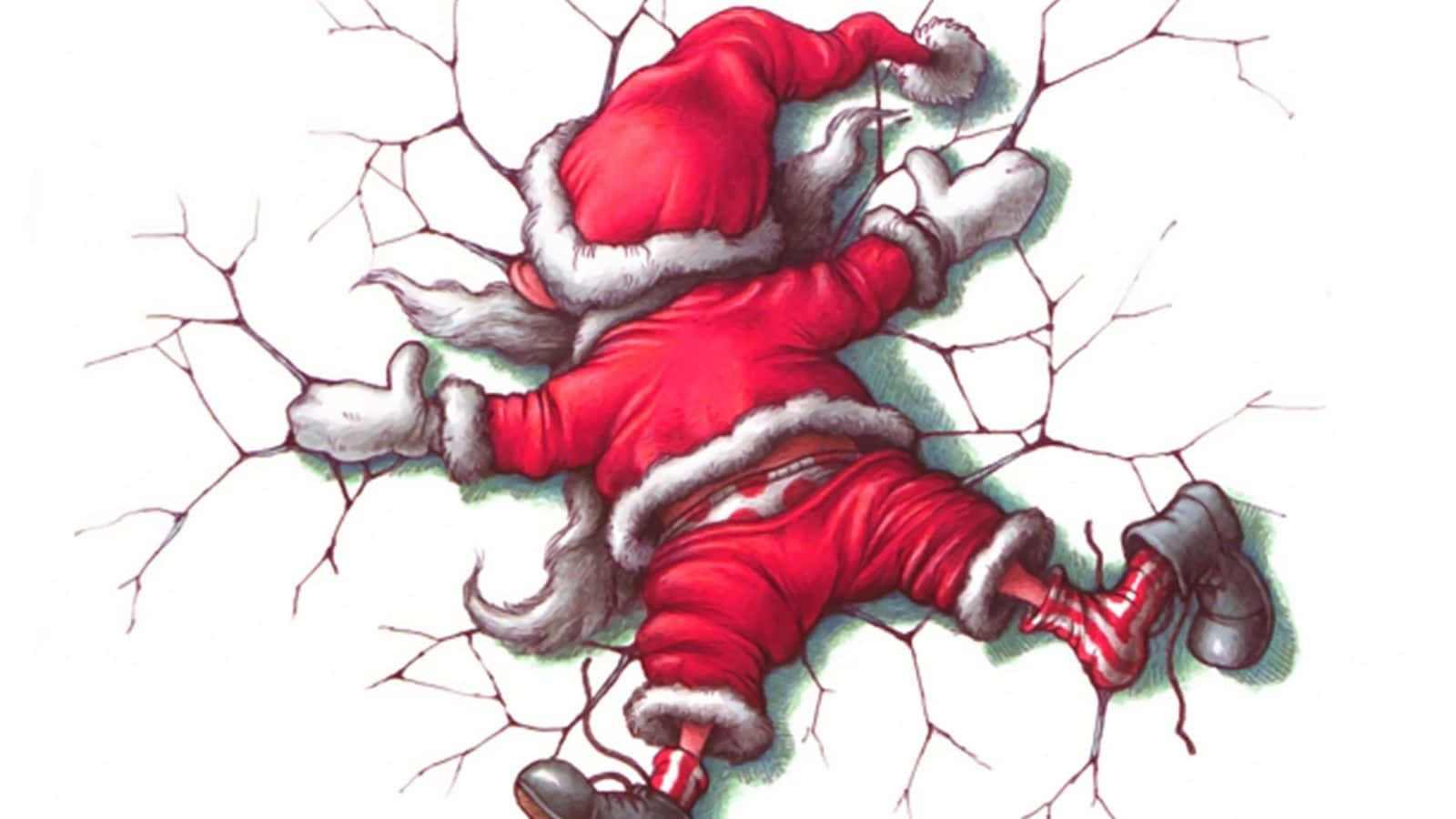 Wallpaperde Navidad Con Dibujo Animado Del Divertido Papá Noel. Fondo de pantalla