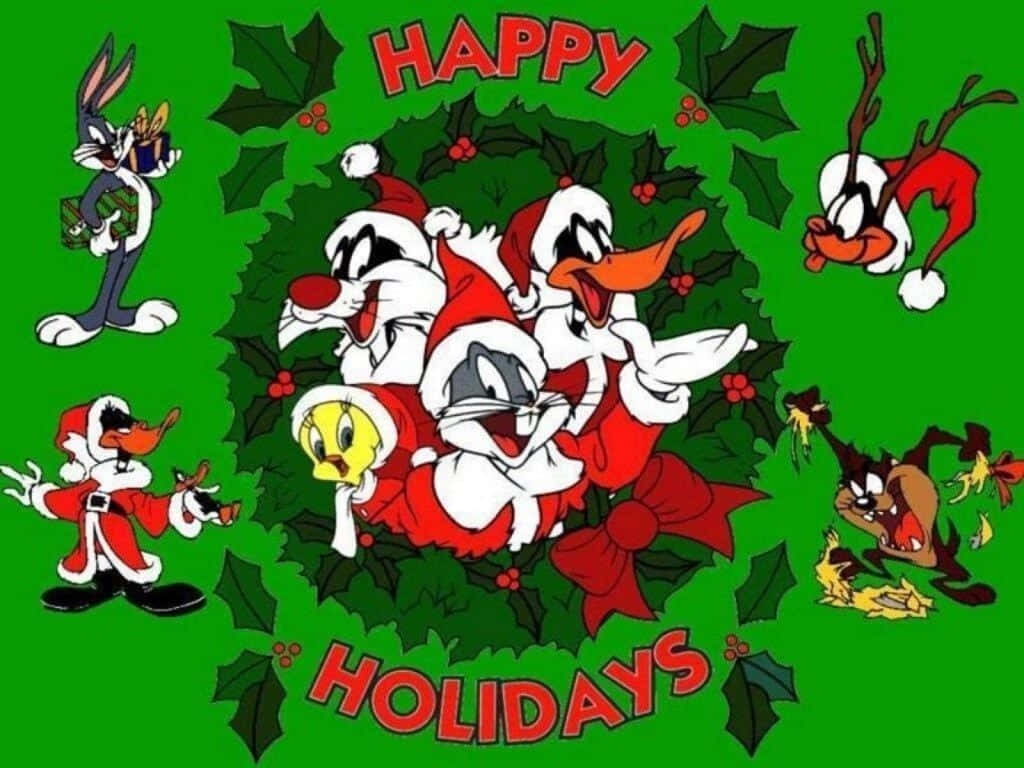 Cartelde Navidad De Los Looney Tunes En Versión De Dibujos Animados. Fondo de pantalla