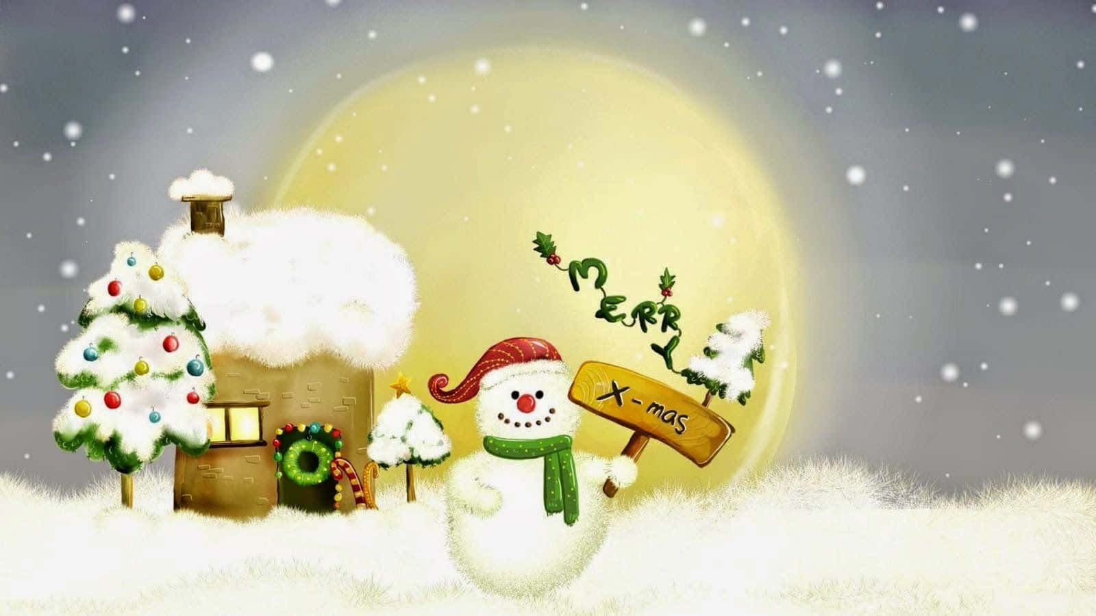 Cute Christmas Cartoon Snowman Desktop Wallpaper