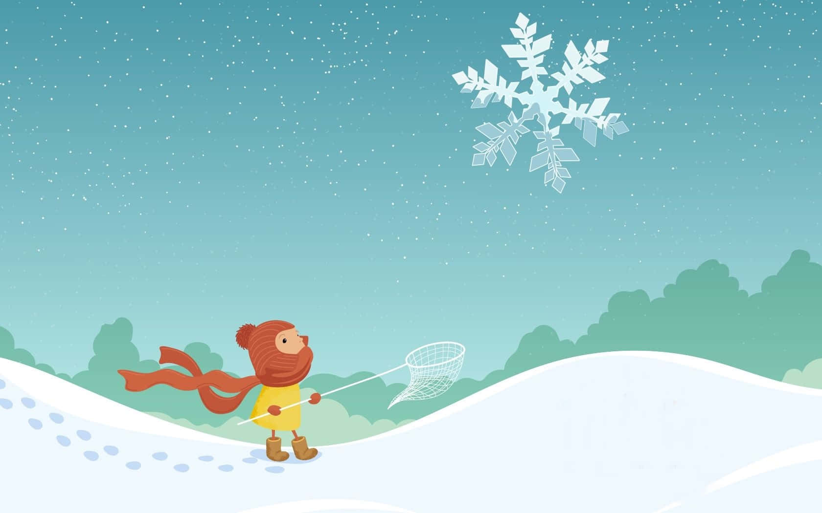 Christmas Cartoon Kid In Snow Wallpaper