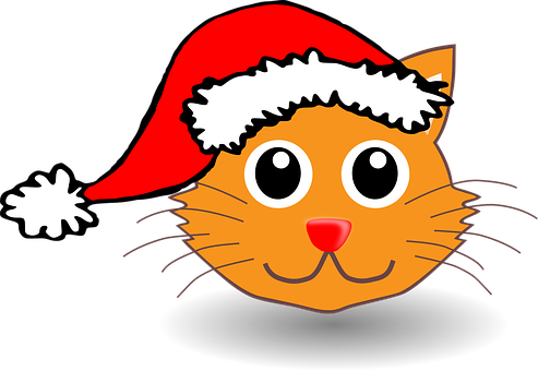 Christmas Cat Cartoon Santa Hat PNG