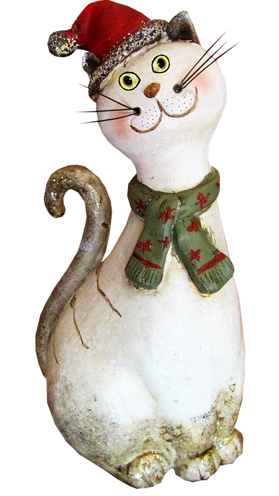Christmas Cat Statuewith Santa Hat PNG