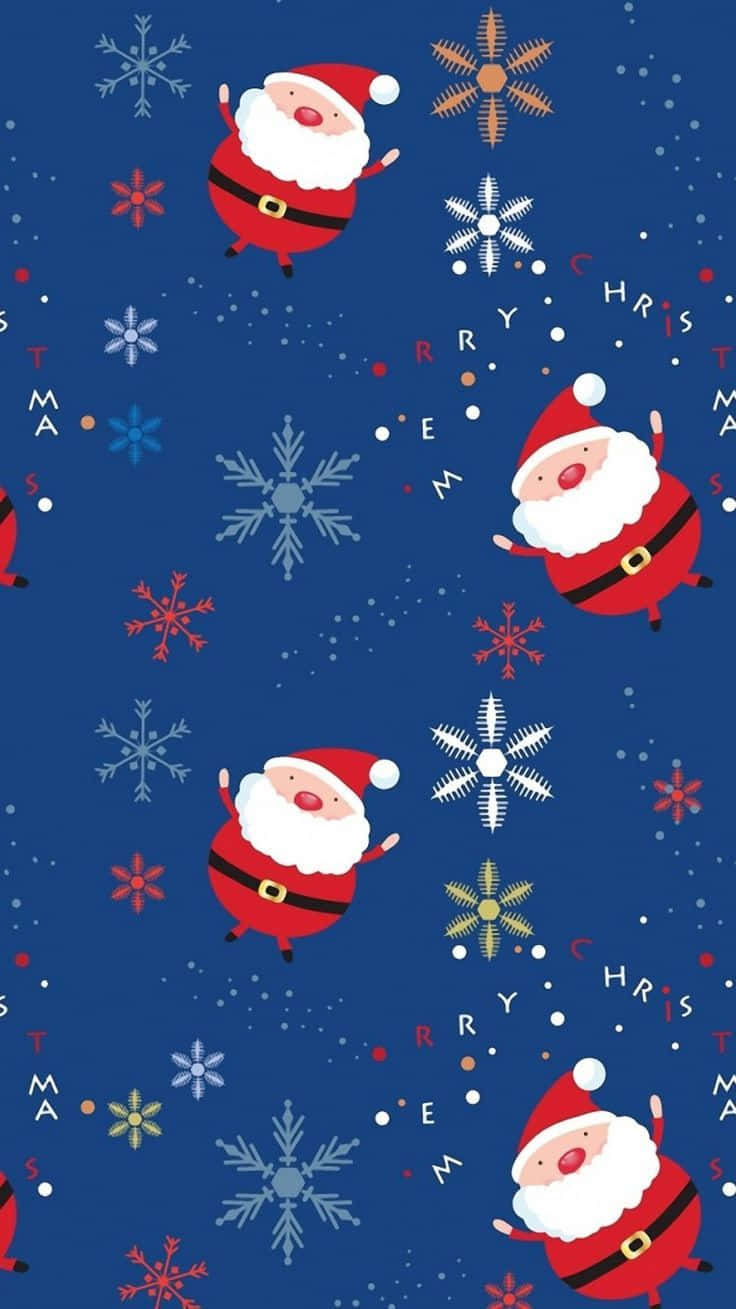 Santa Claus And Snowflakes On A Blue Background Wallpaper