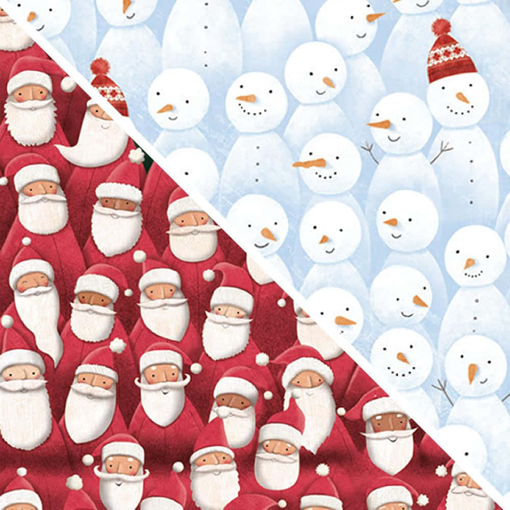 santa claus and snowmen on a background