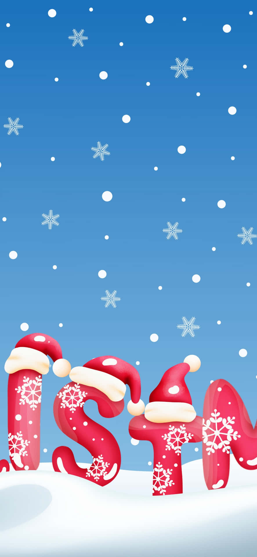 a christmas tree with santa hats and snowflakes