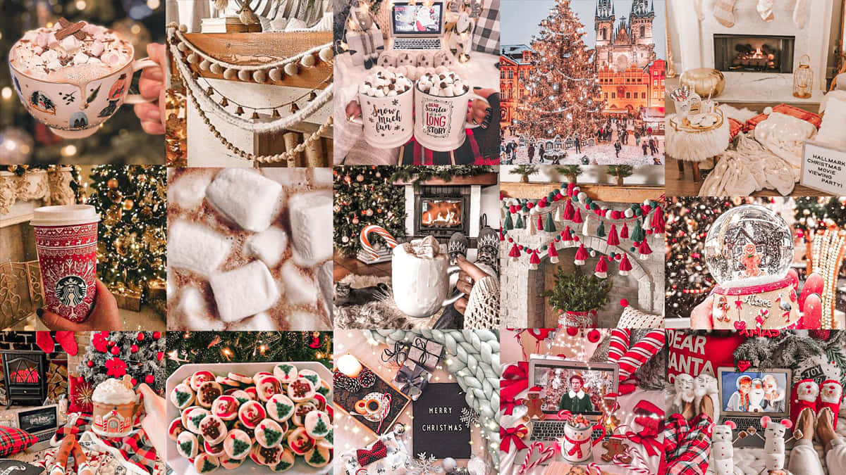 Christmas Collage Laptop Red And White Theme Wallpaper