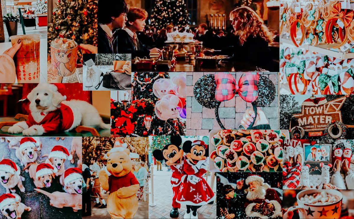 Dasperfekte Weihnachtsgeschenk: Ein Laptop Mit Collage Wallpaper