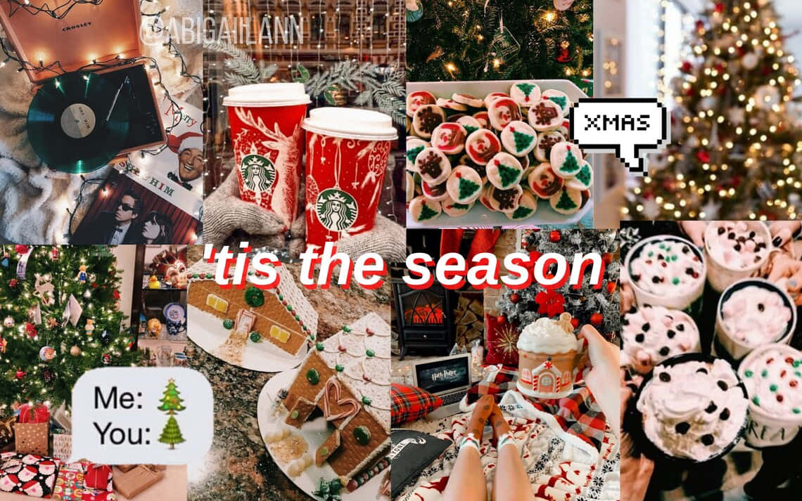 Celebrala Temporada Navideña Con Una Laptop De Collage De Navidad. Fondo de pantalla