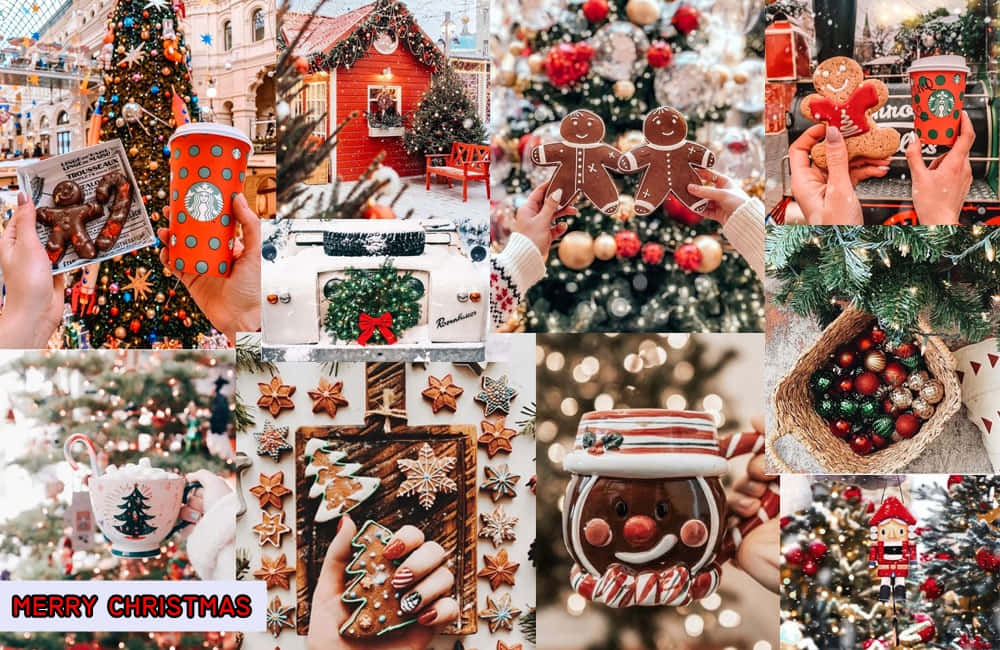 Christmas Collage Laptop Gingerbread Man Wallpaper