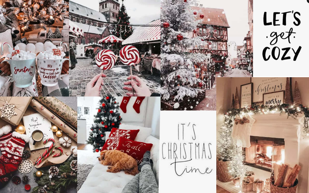 Christmas Collage Laptop Aesthetic Cozy Time Wallpaper