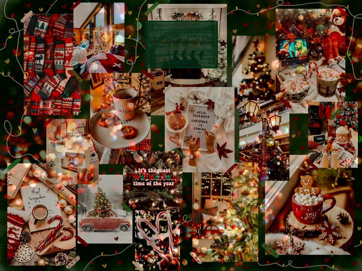 A festive Christmas collage laptop for a cheerful holiday season. Wallpaper