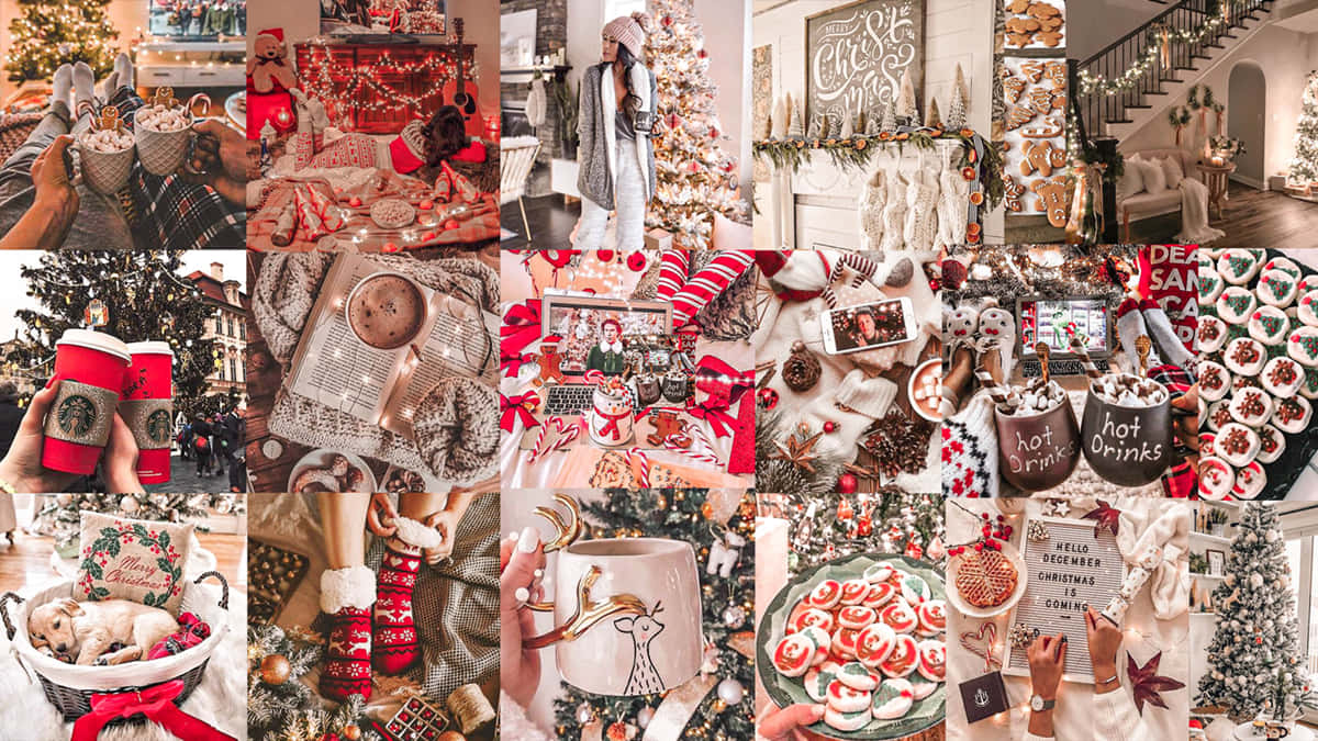 Get festive with a Christmas collage laptop! Wallpaper