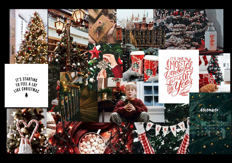 Sécreativo Esta Navidad Con Un Portátil De Collage De Fotografías Vintage. Fondo de pantalla