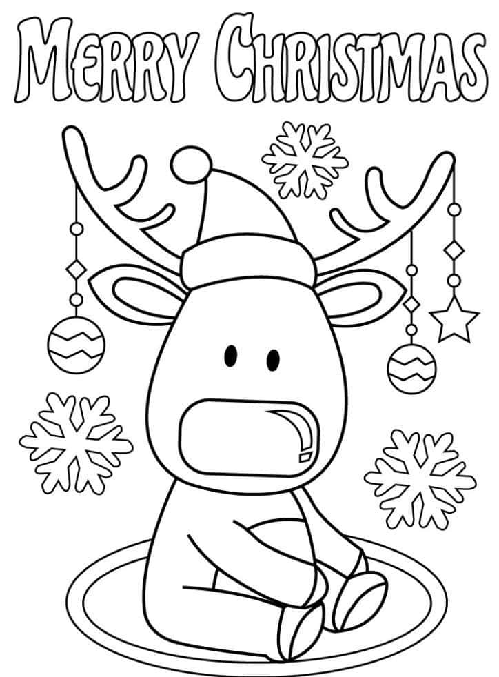 A Reindeer Coloring Page With A Christmas Tree