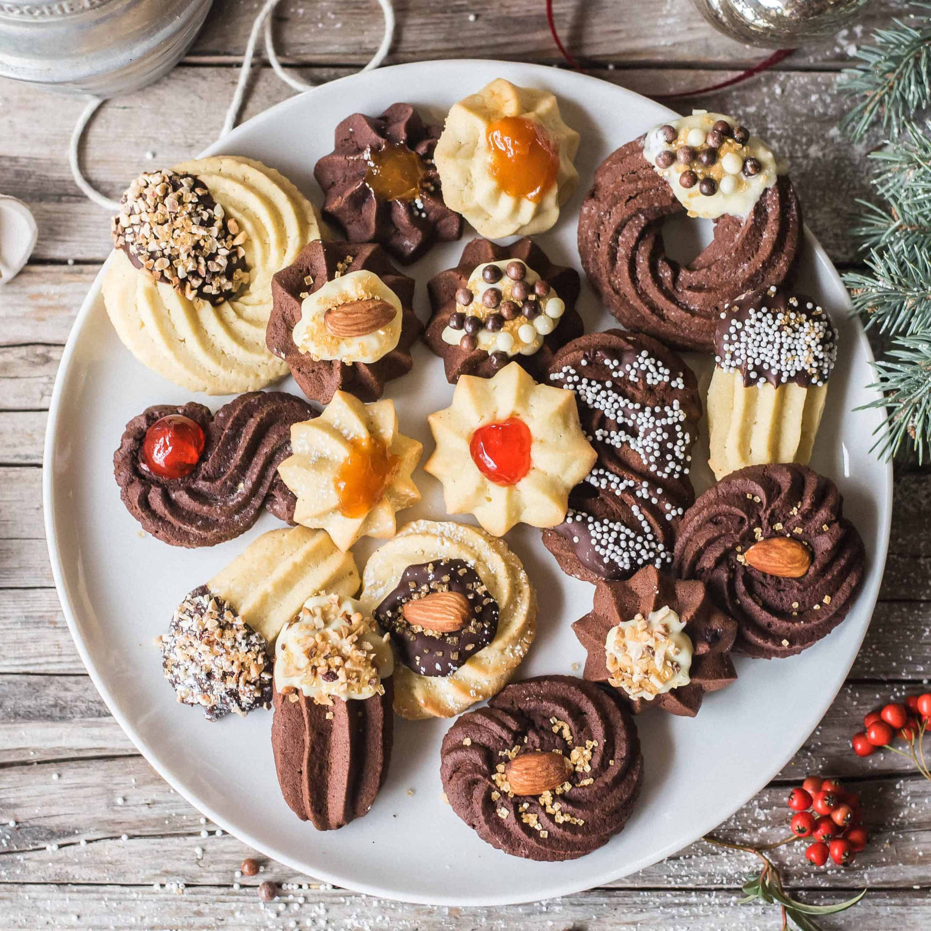 Christmas Cookies With Chocolates And Nuts Wallpaper