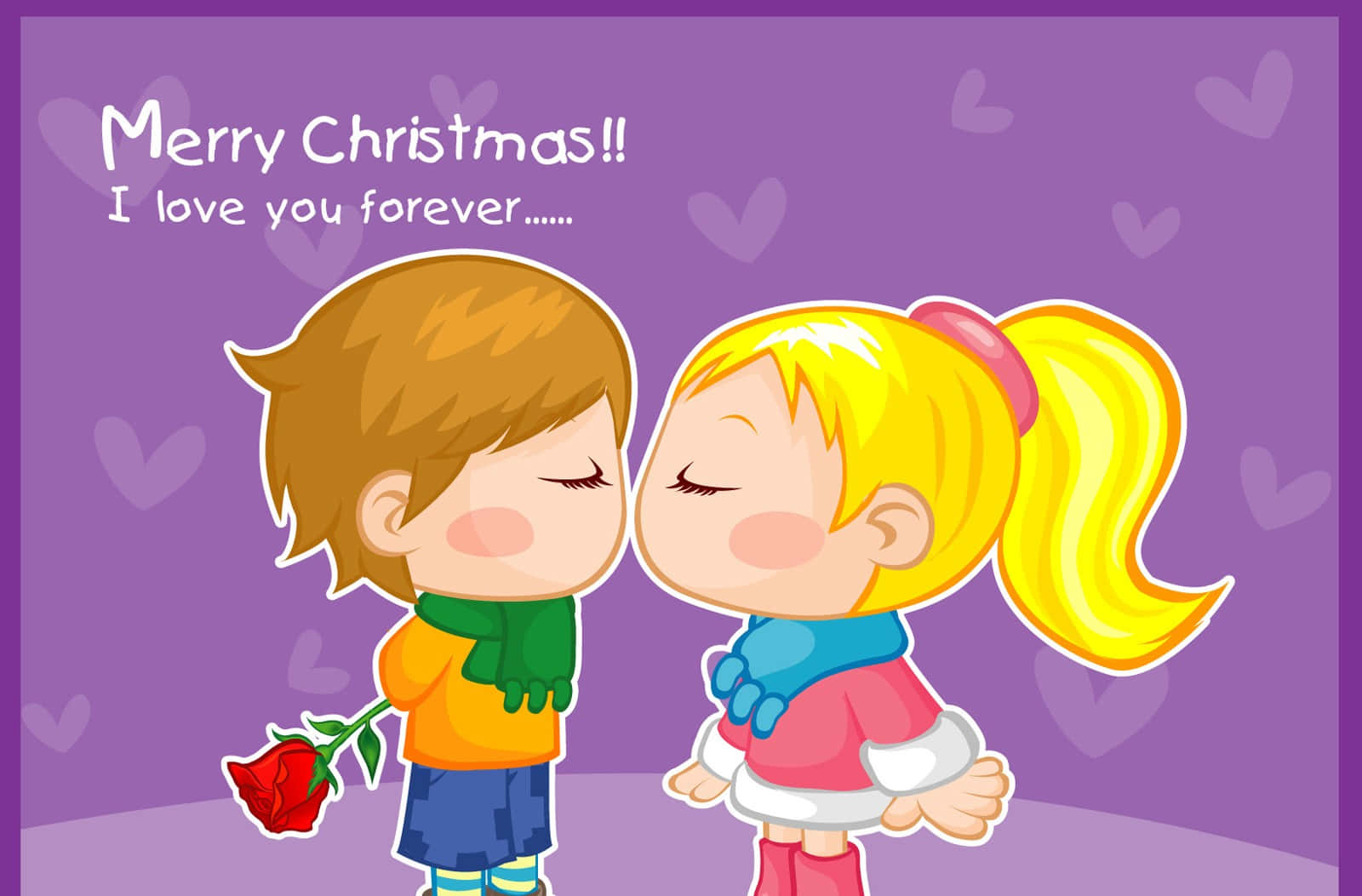 Cartoon Merry Christmas Couple Kissing Picture