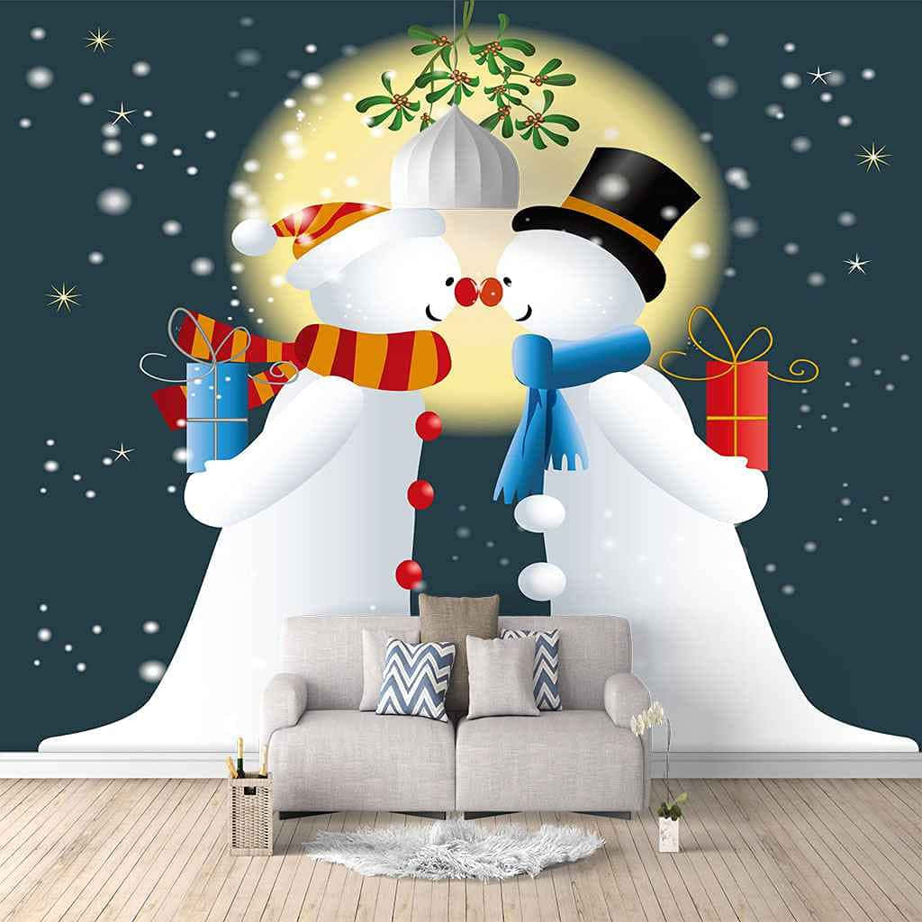 Cartoon Christmas Couple Snowman Picture
