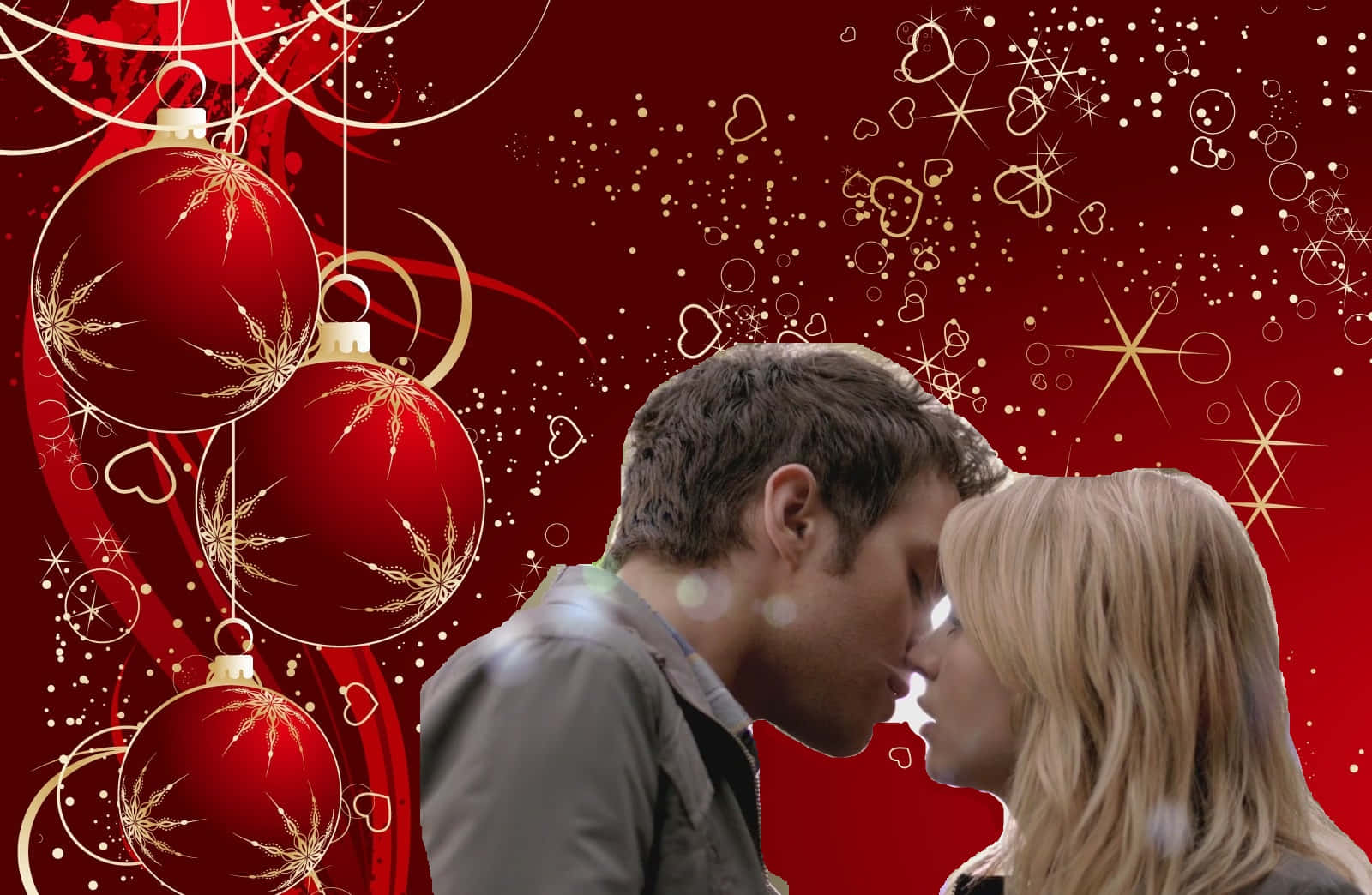 Red Christmas Couple Kissing Picture
