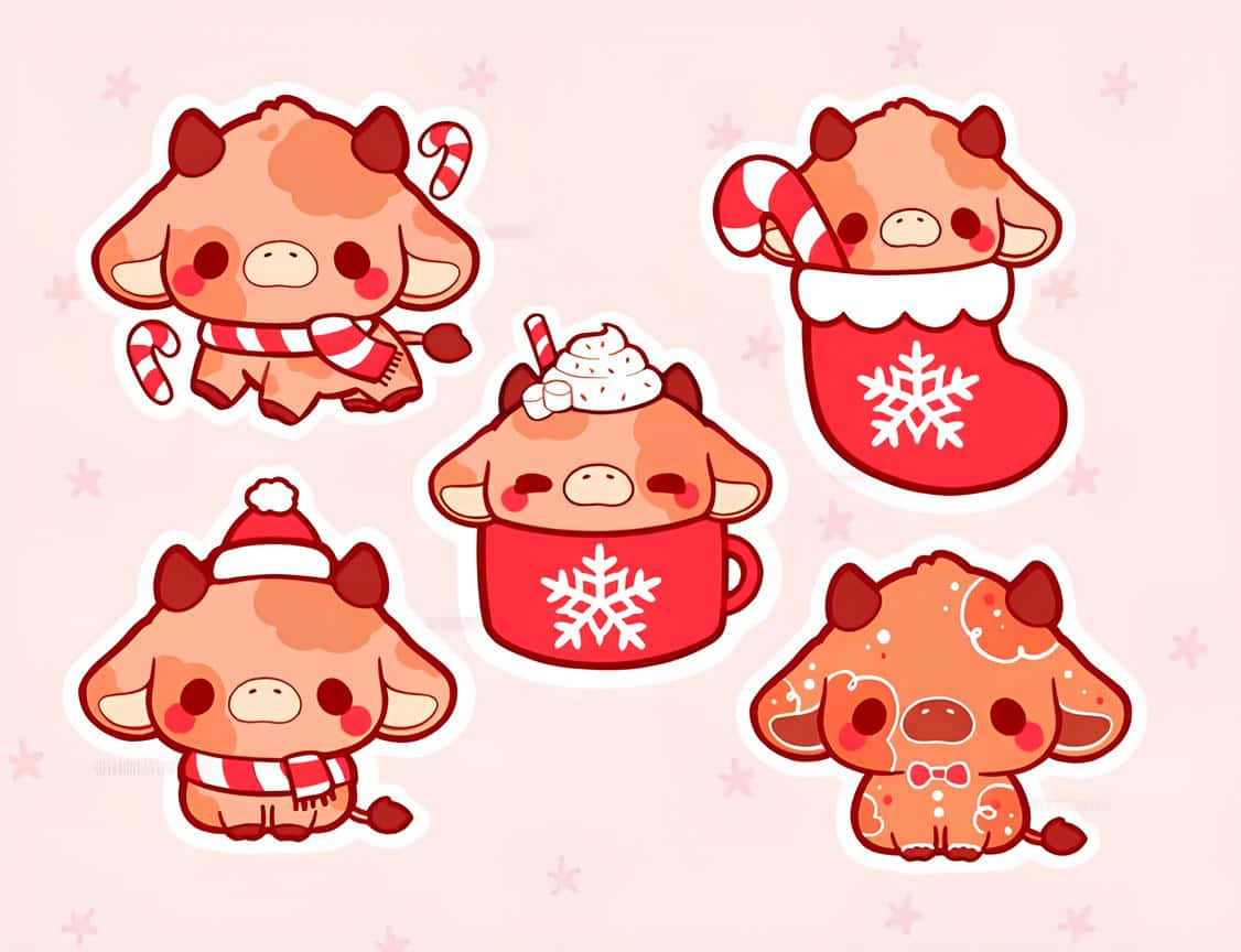 Christmas_ Cow_ Cartoon_ Collection Wallpaper