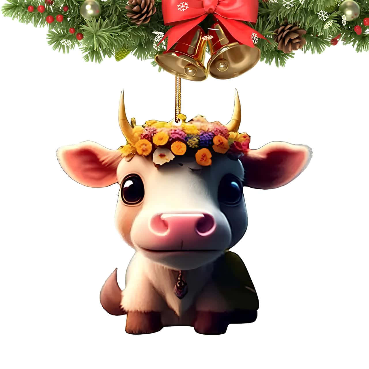 Christmas Cow With Holiday Decorations.jpg Wallpaper