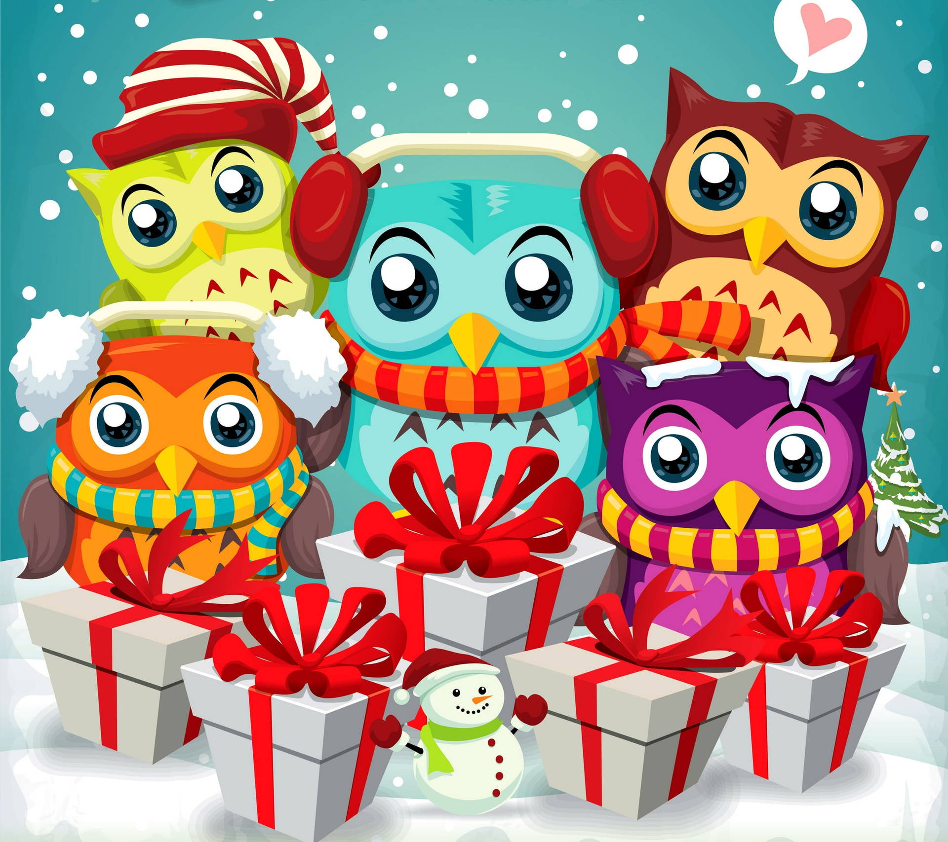 Christmas Cute Owls Wallpaper