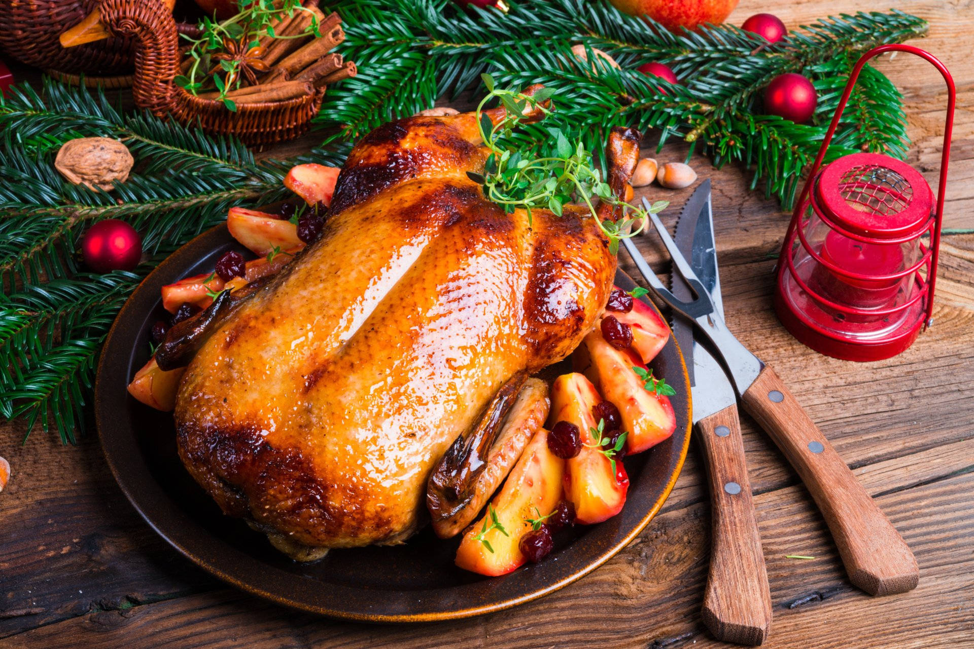 Christmas Dinner With Roasted Turkey Wallpaper
