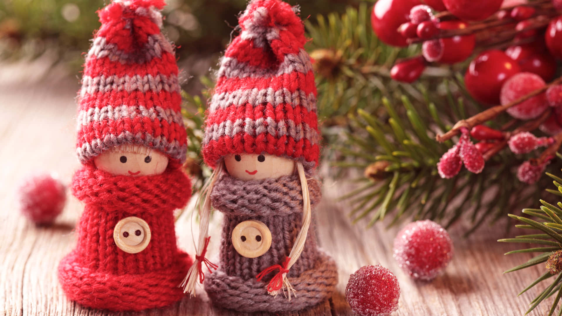 Christmas Dolls Made From Knitting Yarns Wallpaper