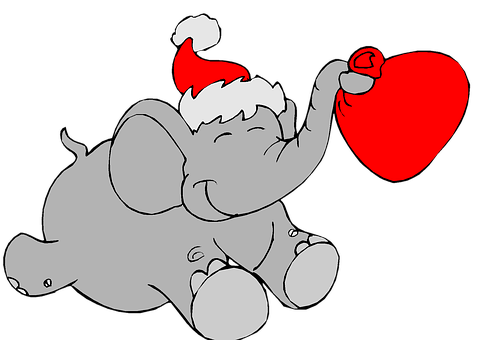 Christmas Elephant Holding Heart PNG