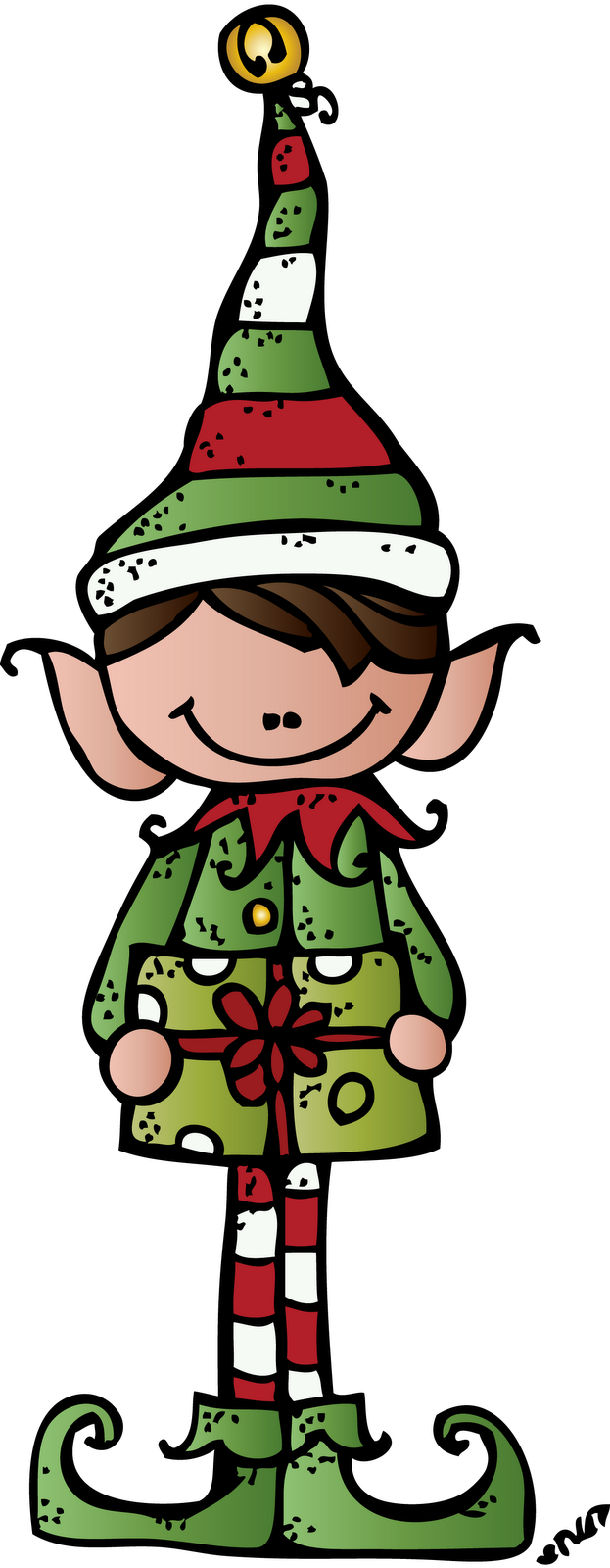Christmas Elf Cartoon Holding Gift PNG