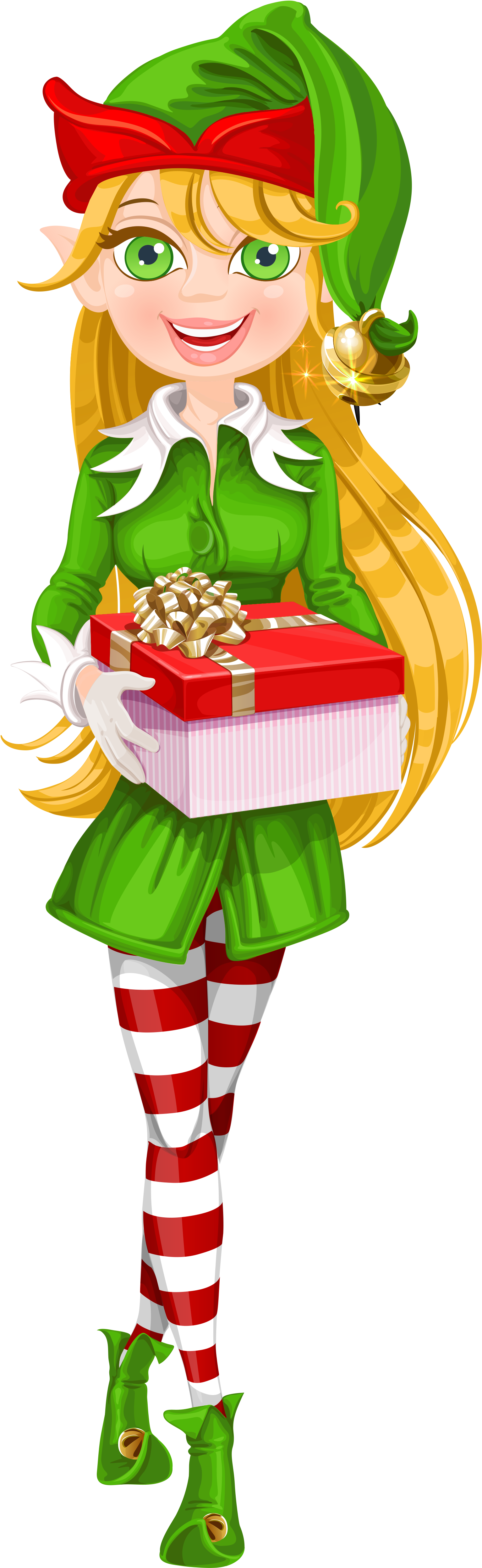 Christmas Elf Holding Gift PNG