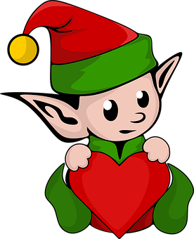 Christmas Elf Holding Heart Illustration PNG