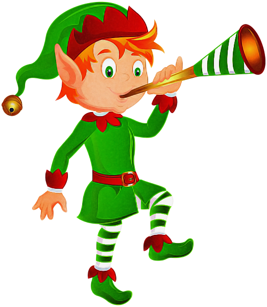 Christmas Elf Playing Horn PNG