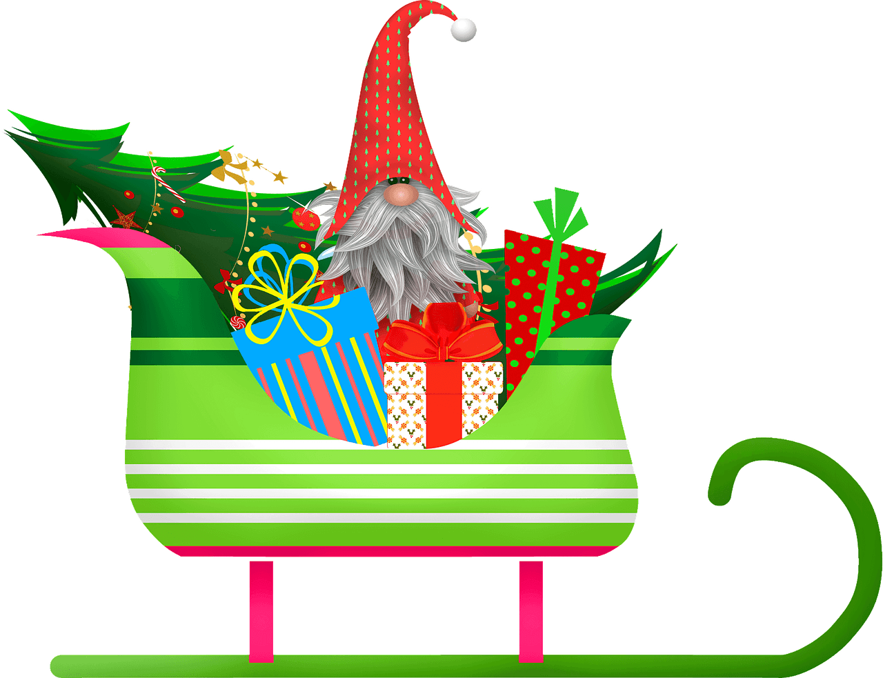 Christmas Elf Sleighwith Gifts PNG