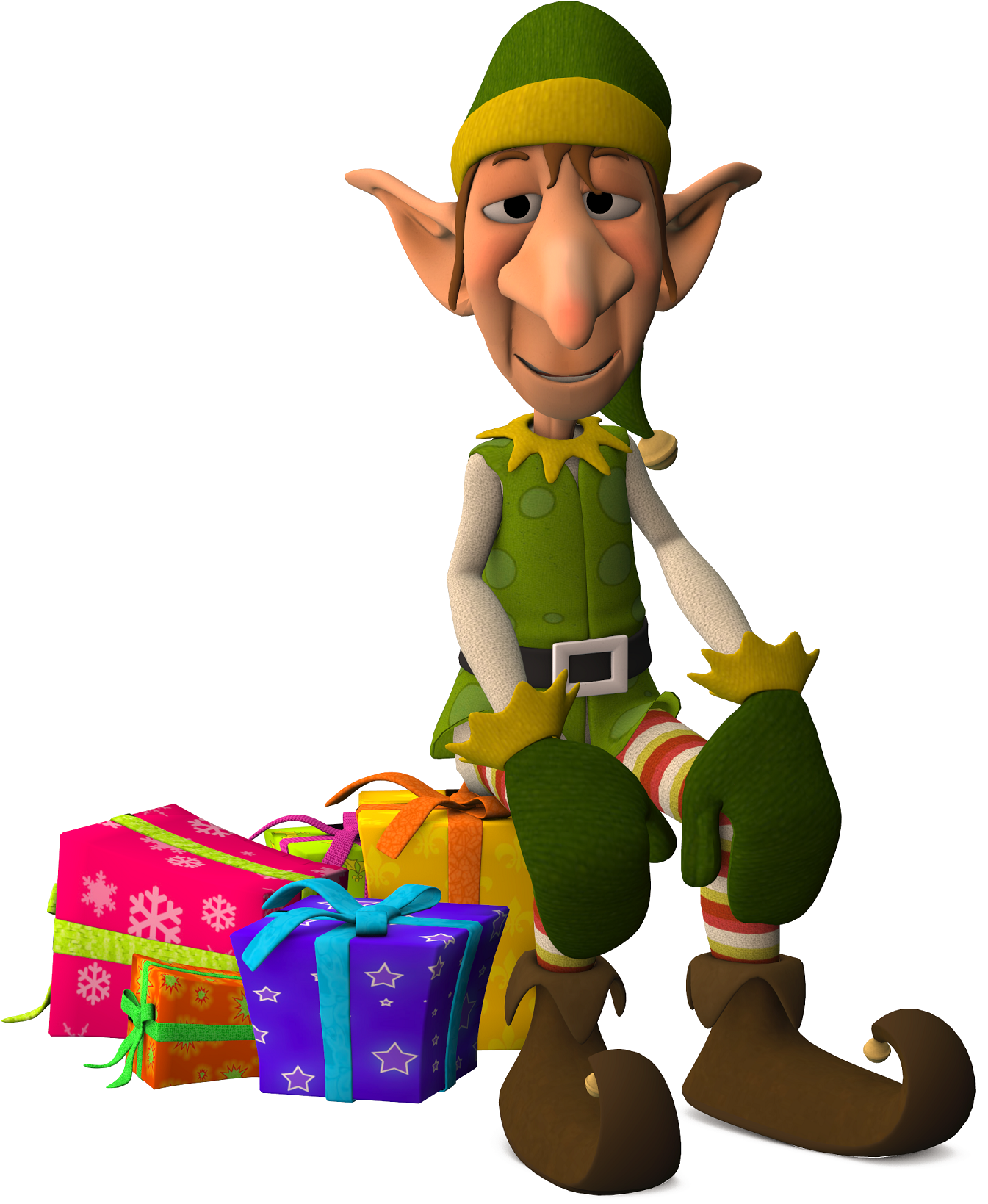 Christmas Elf With Gifts PNG