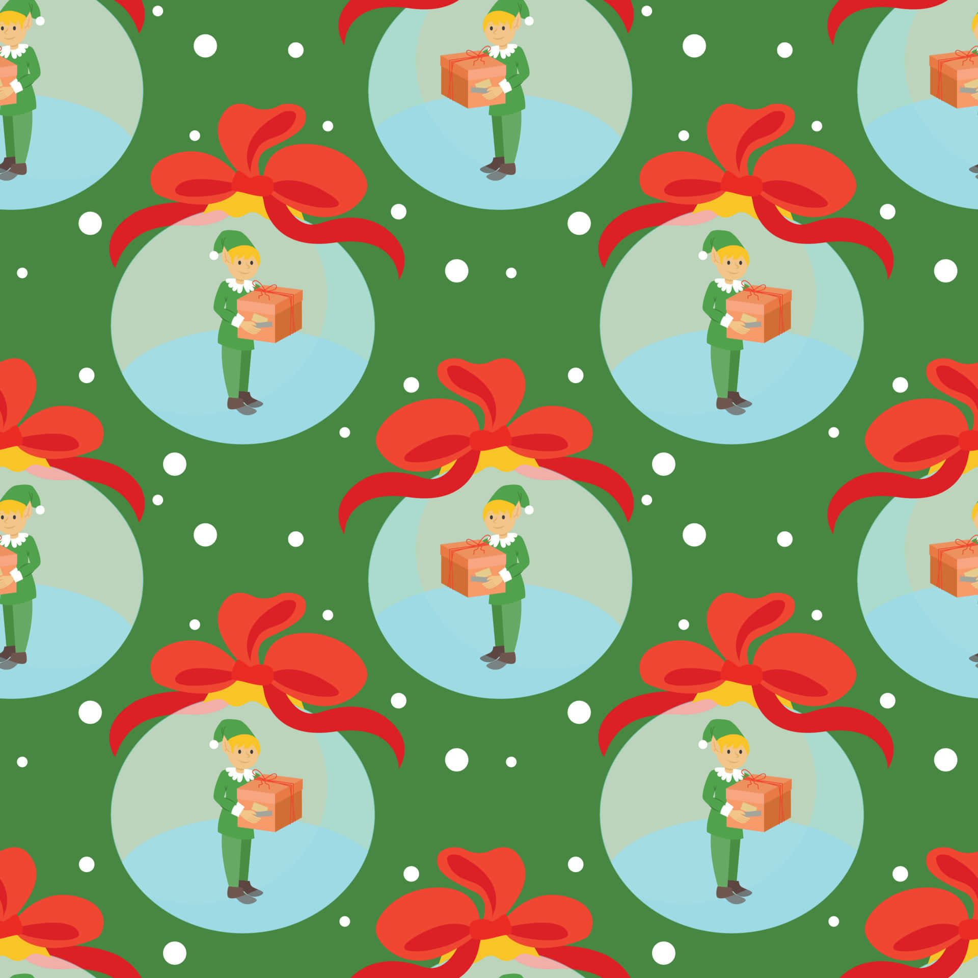 Christmas Elves Holding A Gift Pattern Wallpaper