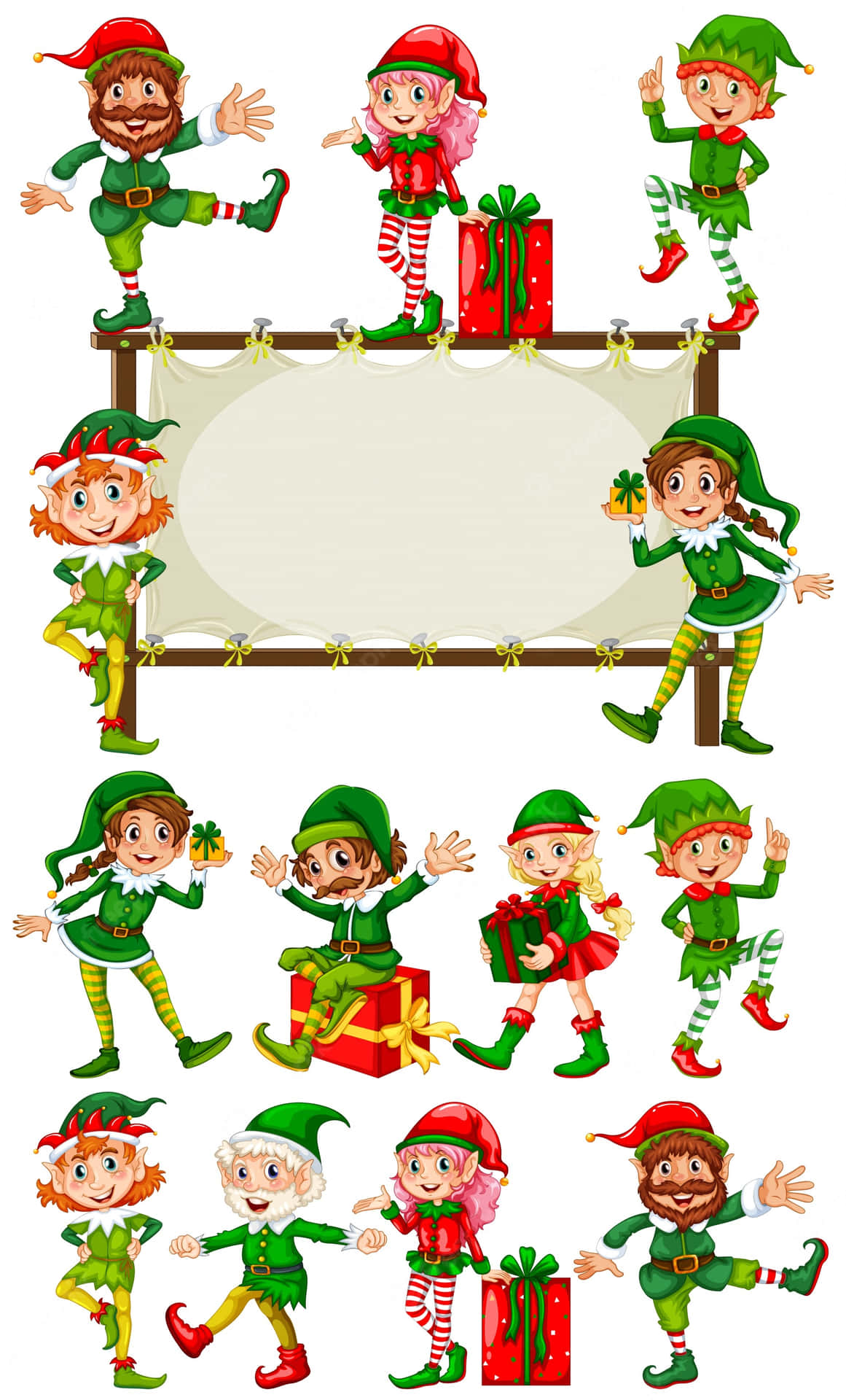 Joyful Christmas Elves Getting Ready for the Holiday Season Wallpaper