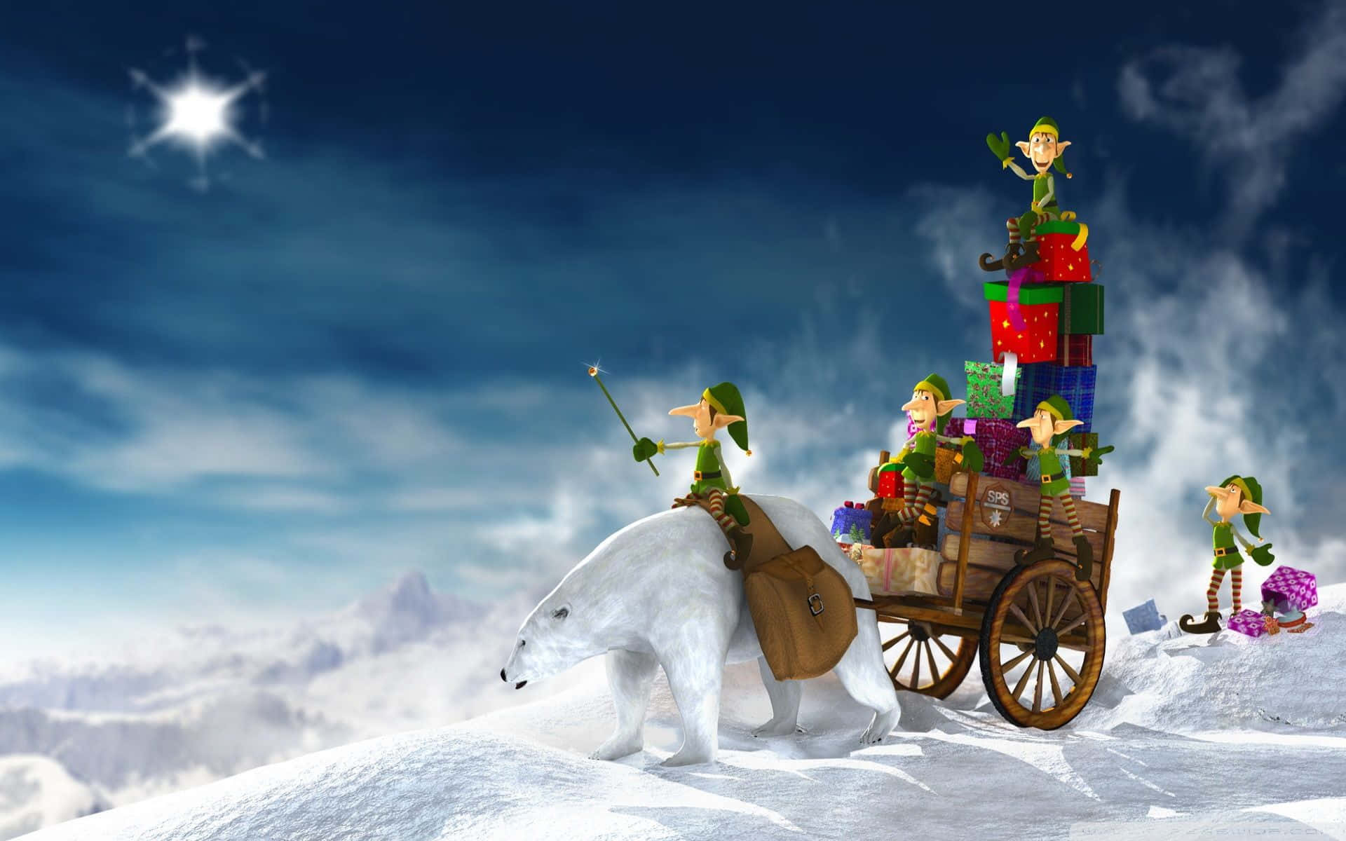 "Happy Christmas Elf Playing With Toys" Wallpaper