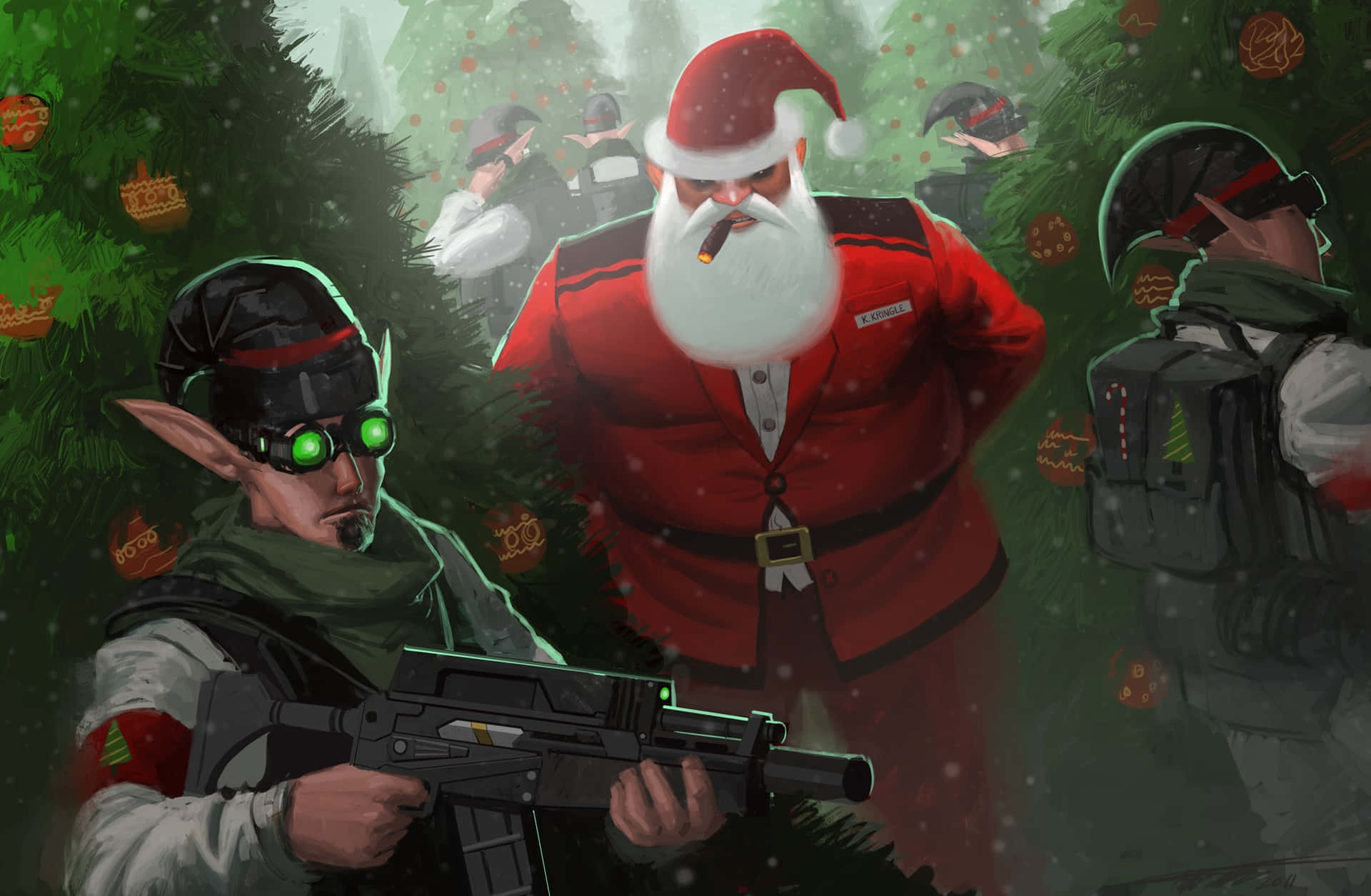 Weihnachtselfenmit Waffen Wallpaper
