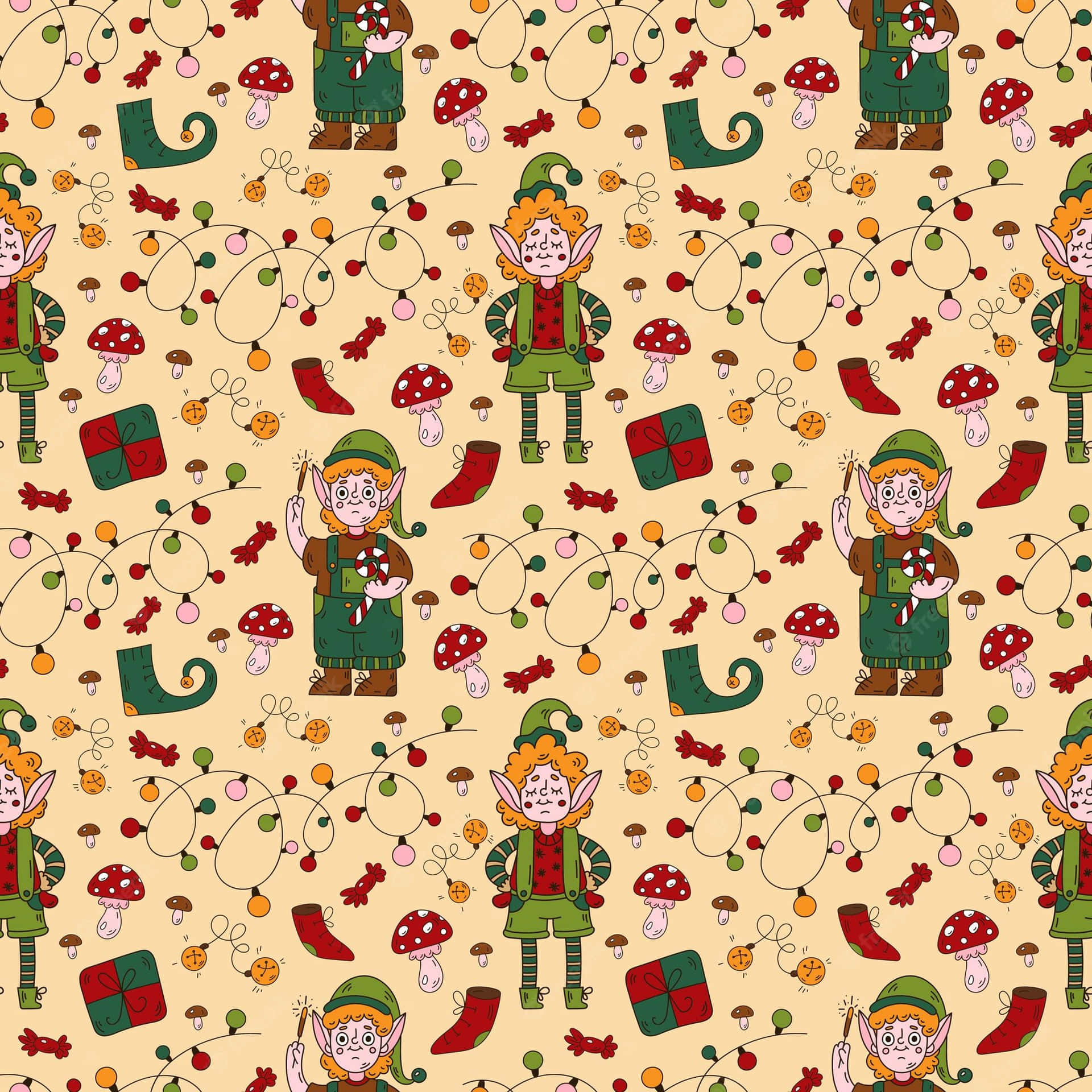 Two happy Christmas elves ready for the holidays. Wallpaper