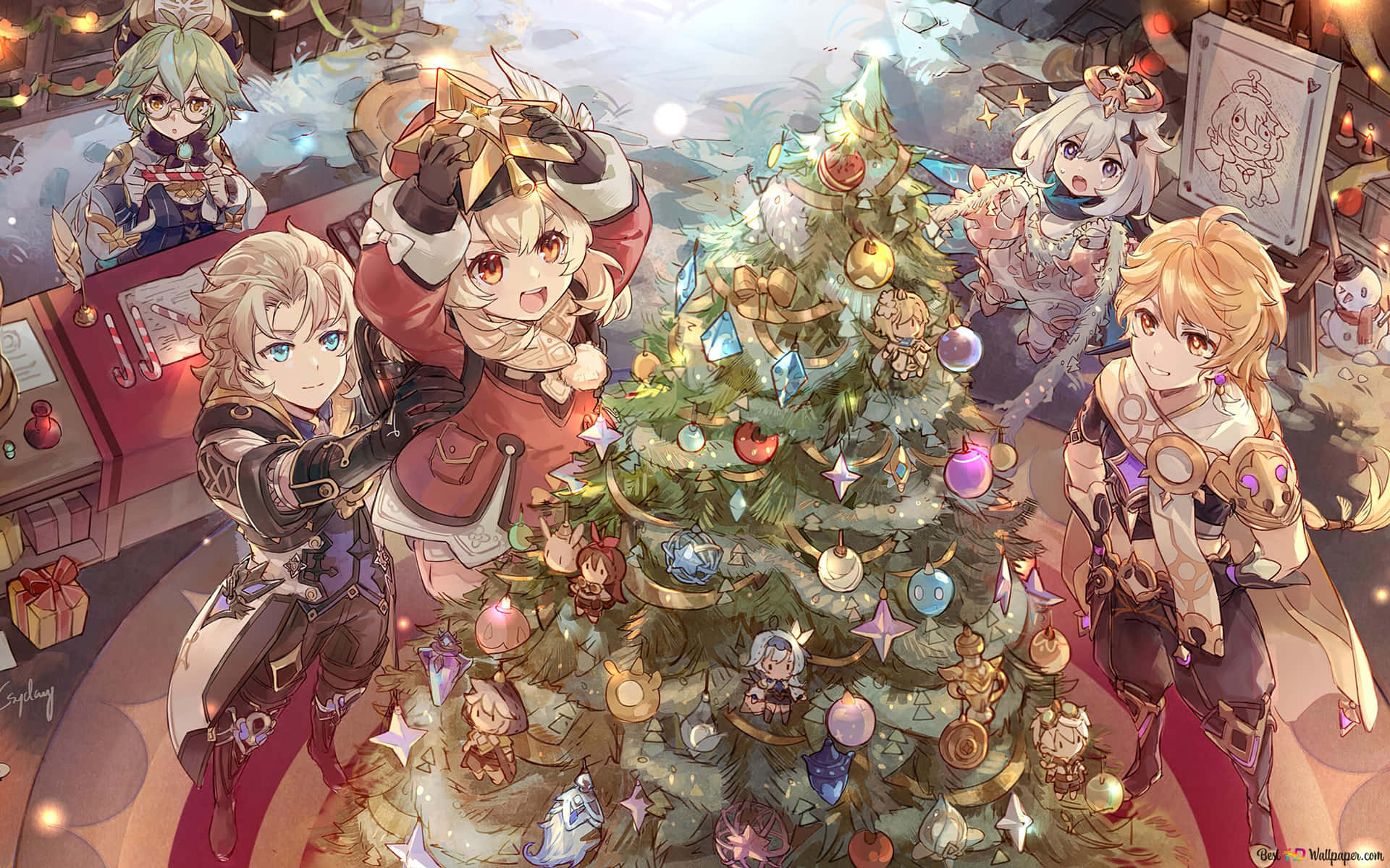 Enjoying magical Christmas Eve moment Wallpaper
