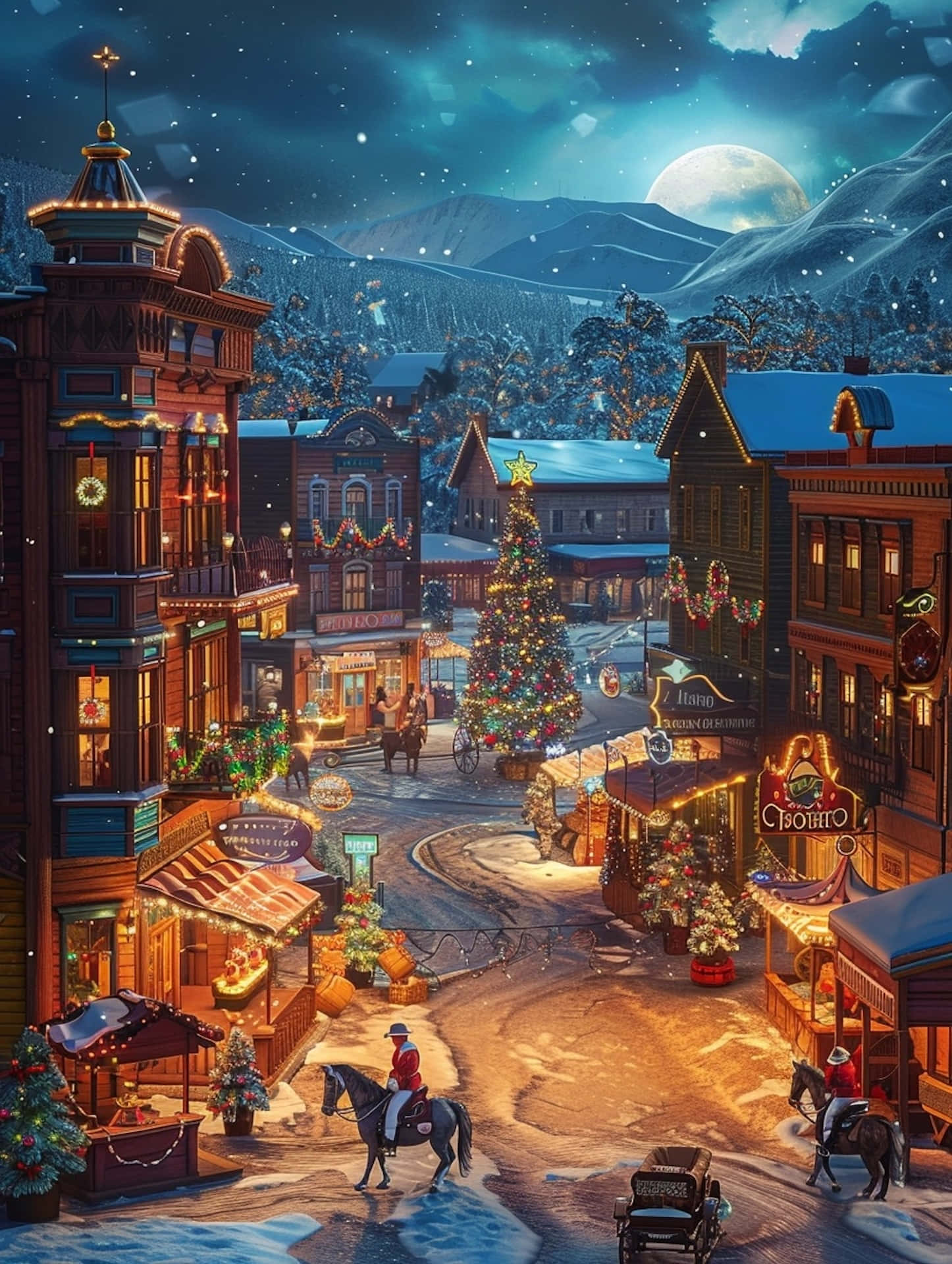 Christmas Eve Snowy Town Square.jpg Wallpaper
