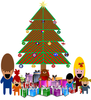 Christmas Family Gifts Tree Celebration PNG