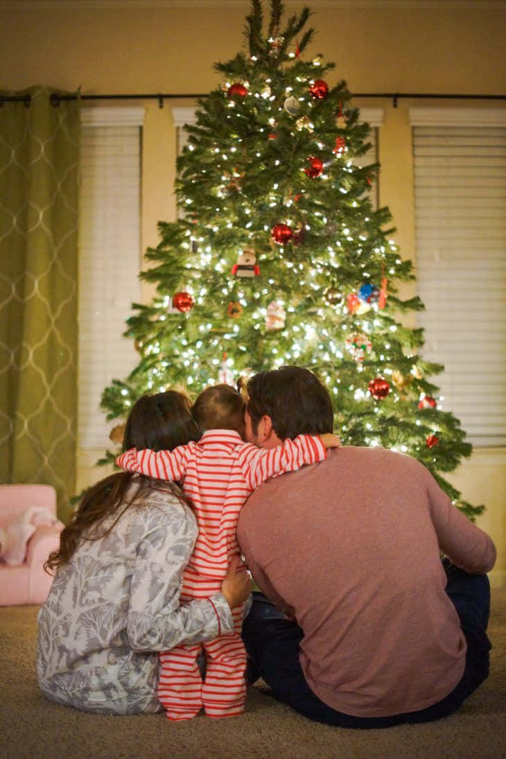 Christmas Family Cute Hug Admiring Tree Pictures